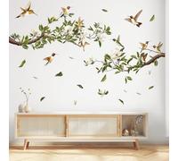 SHUCHING Magnolia Tree Branch Leaves Wall Sticker Peel and Stick, White Magnolia Flower and Birds Wall Decal, Wall Décor Art for Living Room Bedroom TV Sofa Corner