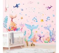 SHUCHING Mermaid Tail Wall Sticker Peel and Stick, Under The Sea Fairy Tale Wall Decal for Girls, Removable Vinyl Wall Decor Art Home Decoration for Living Room Bedroom Nursery Playroom