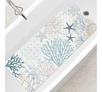 SHUCHING Non Slip Bath Mat for Tub, 100 X 49 cm Extra Long Bathtub Mat Anti Slip, Shower Mat Anti Mould for Bathroom Machine Washable, Under the Sea Corals