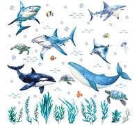 SHUCHING Ocean Blue Shark Wall Stickers for Kids, Removable Vinyl Under The Sea Wall Decals Decoration for Children's Bedroom Nursery Playroom Bathroom