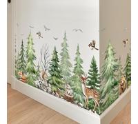 SHUCHING Pine Tree Animals Wall Stickers Peel and Stick, Woodland Fox Deer Wall Decals, Removable Vinyl Wall Decoration Art for Bedroom Living Room Sofa Corner Baseboards