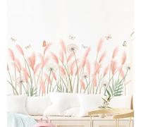 SHUCHING Pink Reeds Flowers Wall Stickers Removable Vinyl, Pampas Grass Wall Decoration Decals Art for Girls Bedroom Living Room
