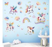 SHUCHING Rainbow Unicorn Wall Sticker Peel and Stick, Colorful Planet Fairy Tale Wall Decal for Girls, Removable Vinyl Wall Decor Art Home Decoration for Living Room Bedroom Nursery Playroom