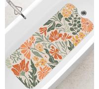 SHUCHING Retro Orange Flowers Bath Mat Non Slip Anti Mould, 100 X 40 cm Extra Long Bathtub Mat Anti Slip, Shower Mat Non Slip Anti Mould for Bathroom Machine Washable