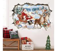 SHUCHING Santa 3D Christmas Wall Stickers, Extra Large Vinyl Removable Xmas Wall Decal Decorations
