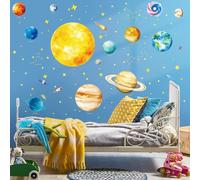 SHUCHING Solar System Wall Stickers Peel and Stick, Space Planets Wall Decals for Boys, Wall Decoration Art for Kids Bedroom Nursery Playroom
