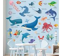 SHUCHING Under The Sea Animal Wall Decals Peel and Stick, Self-Adhesive Vinyl Educational Wall Sticker, Ocean Wall Decor Art Home Decoration for Classroom Playroom Nursery