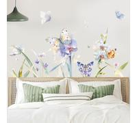 SHUCHING Watercolor Flower Wall Decals Peel and Stick, Butterfly Flower Wall Stickers, Floral Wall Décor Art for Living Room Bedroom