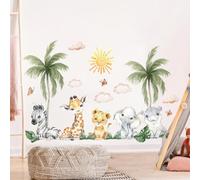 SHUCHING Watercolor Jungle Animal Wall Stickers Peel and Stick, Elephant Giraffe Zebra Wall Decals, Wall Decoration Art for Kids Bedroom Nursery Playroom Classroom