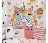 SHUCHING Watercolor Rainbow Wall Sticker Peel and Stick, Vinyl Unicorn Wall Decal, Hearts Wall Decor Art Home Decoration for Baby Kids Nursery Daycare Playroom Classroom