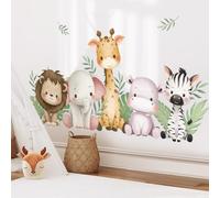 SHUCHING Watercolour Jungle Animals Wall Decals, Giraffe Elephant Lion Zebra Wall Sticker for Baby, Wall Decoration Art for Kids Bedroom Nursery Playroom