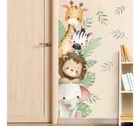 SHUCHING Watercolour Jungle Animals Wall Decals, Giraffe Elephant Lion Zebra Wall Sticker for Baby, Wall Decoration Art for Kids Bedroom Nursery Playroom Door