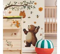SHUCHING Woodland Bear Wall Sticker Peel and Stick, Vinyl Tree Branch Wall Decal, Wall Decor Art Home Decoration for Nursery Playroom Bedroom Classroom