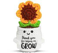 SHUCHNOYE Crocheted Positive Thank You Sunflower Lucky Charm White with Flower Pot Grow Aid Gift for Thank You Farewell Graduation Girlfriend Colleague Teacher