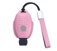 ShuDay Key Fob Cover Case Compatible with Mercedes Benz CLS CLK AMG CLK GLC GLK GLE GLS ML SL SLK A C E R S G Class Leather Holder Car Protection Interior Shell Accessories (Pink)