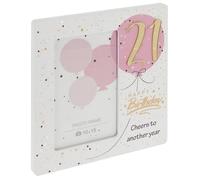 Shudehill Giftware 21st Birthday Photo Frame, Happy Birthday Celebration Keepsake, Pink Balloon Design with Gold Accents, 10x15 Photo, 19x19x1.5 cm
