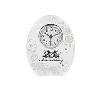 Shudehill Giftware 25th Silver Wedding Anniversary Mirrored Clock Gifts, 17cm x 13cm