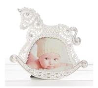 Shudehill Giftware Babys Christening Rocking Horse Diamante Lace Effect Photo Frame