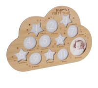 Shudehill Giftware Bamboo Cloud First Year Frame - 12-Photo Baby Milestone Display - Natural Wood Nursery Keepsake
