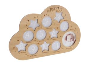 Shudehill Giftware Bamboo Cloud First Year Frame - 12-Photo Baby Milestone Display - Natural Wood Nursery Keepsake
