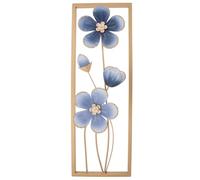 Shudehill Giftware Blue Bloom Metal Wall Art Panel, Decorative Floral Design with Gold Frame, Tall Vertical Format, Contemporary Home Decor (Tall Right Height 76.3x Width 25.3x Depth 1.9 cm)