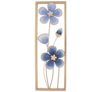 Shudehill Giftware Blue Bloom Metal Wall Art Panel, Decorative Floral Design with Gold Frame, Tall Vertical Format, Contemporary Home Decor (Tall Left Height 76.3x Width 25.3x Depth 1.9 cm)