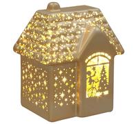 Shudehill Giftware Bright Xmas LED Lamp Baubles and Houses Collection Decorative Light Up Christmas Ornaments Assorted Sizes and Colours (House Gold Height 14x Width 12x 9.5cm)