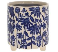 Shudehill Giftware Ceramic Planters - Cat Face Pots & Floral Pattern Plant Holders - Decorative Indoor Planters for Succulents & Houseplants (Daisy Large Floral Planter Blue)