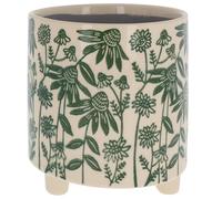 Shudehill Giftware Ceramic Planters - Cat Face Pots & Floral Pattern Plant Holders - Decorative Indoor Planters for Succulents & Houseplants (Daisy Large Floral Planter Green)