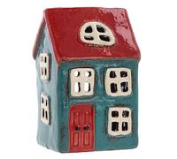Shudehill Giftware Ceramic Village Pottery Bright Colour Range Tealight Holder, beautiful house-warming gift, Home Ornament, Candle Holder… (Blue/Red)