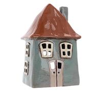 Shudehill Giftware Ceramic Village Pottery Bright Colour Range Tealight Holder, beautiful house-warming gift, Home Ornament, Candle Holder… (Grey/Tan)