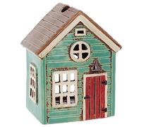 Shudehill Giftware Ceramic Village Pottery Holiday House Tealight Holder, beautiful house-warming gift, Home Ornament, Candle Holder (Green)