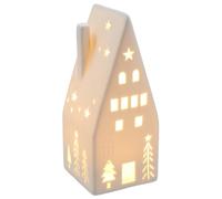 Shudehill Giftware China White Christmas LED Light Up Warm White Cosy House with Xmas Trees and Stars Home Decoration - Small or Large Sizes (Tall)