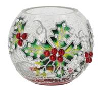 Shudehill Giftware Christmas Crackle Glass Tealight Holders, Festive Holly and Snowflake Design, Set of 3 Decorative Candle Holders for Holiday Home Decor (Holly Height 20.5x Width 10x Depth 10cm)