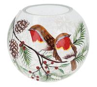 Shudehill Giftware Christmas Crackle Glaze Robin Globe Tealight Holder - Home Xmas Decoration