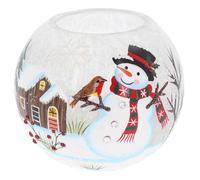 Shudehill Giftware Christmas Crackle Glaze Snowman Globe Tealight Holder - Home Xmas Decoration