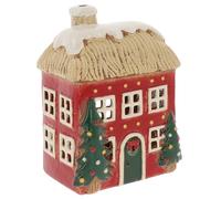 Shudehill Giftware Christmas Village Ceramic Tealight Houses, Red and White Xmas designs, plenty of designs to choose from (Thatched Roof)