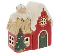 Shudehill Giftware Christmas Village Ceramic Tealight Houses, Red and White Xmas designs, plenty of designs to choose from (Round Windows Style)