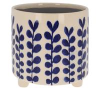 Shudehill Giftware Cobalt Leaf Floral Garden Design Planter Pot - Blue With Neutral Background (Stems)
