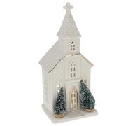 Shudehill Giftware Cosy Lane Festive White Tealight Holder Church With Christmas Tree Decoration - Medium or Large Sizes (Large)