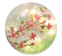Shudehill Giftware Crackle Blossom Collection LED Light Hand-Painted Glass Pink Floral Design Battery Operated Decorative Lighting (Ball Large Height 14x Width 15x Depth 15cm)