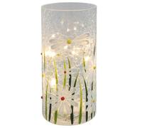 Shudehill Giftware Crackle Daisies LED Light Hand-Painted Glass White Daisy Design Tube, Vase Lamp, Small & Large Ball Battery Operated Decorative Lighting (Tube Height 20.5X Width 10x Depth 10cm)