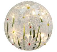 Shudehill Giftware Crackle Daisies LED Light Hand-Painted Glass White Daisy Design Tube, Vase Lamp, Small & Large Ball Battery Operated Decorative Lighting (Ball Large Height 14x Width 15x Depth 15cm)