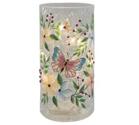 Shudehill Giftware Crackle Glass Cylinder with LED Lights, Butterfly and Floral Design, Decorative Tube Light
