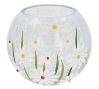 Shudehill Giftware Crackle Glass Daisy Tealight Holder Hand-Painted Round Candle Holder Floral Design Small & Large Sizes Decorative Home Accent (Tealight Large Height 11x Width 12.5x Depth 12.5)