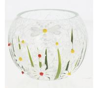 Shudehill Giftware Crackle Glass Daisy Tealight Holder Hand-Painted Round Candle Holder Floral Design Small & Large Sizes Decorative Home Accent (Tealight Small Height 8x Width 10x Depth 10cm)