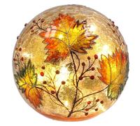 Shudehill Giftware Crackle Glass LED Ball, Autumn Leaves Design, Large Light Up Decoration