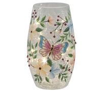 Shudehill Giftware Crackle Glass LED Vase with Butterfly and Floral Design, Light Up Decorative Piece