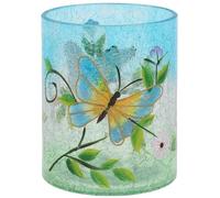 Shudehill Giftware Crackle Glass Tealight Candle Holder with Hand-Painted Butterflies and Florals - Large Nature-Inspired Home Décor Accent