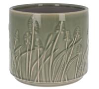 Shudehill Giftware Deco Glaze Planter Pot - Petal Leaf Floral Garden Design With Neutral Earth Tone Colours - Blue, Green, Beige, Grey, Brown (Wheat)
